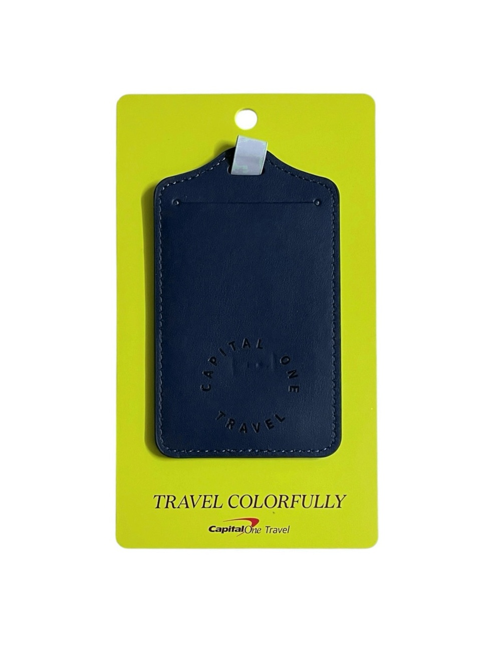 Capital One Travel Logo Faux Leather Buckle Adjustable Luggage Tag - Navy Blue